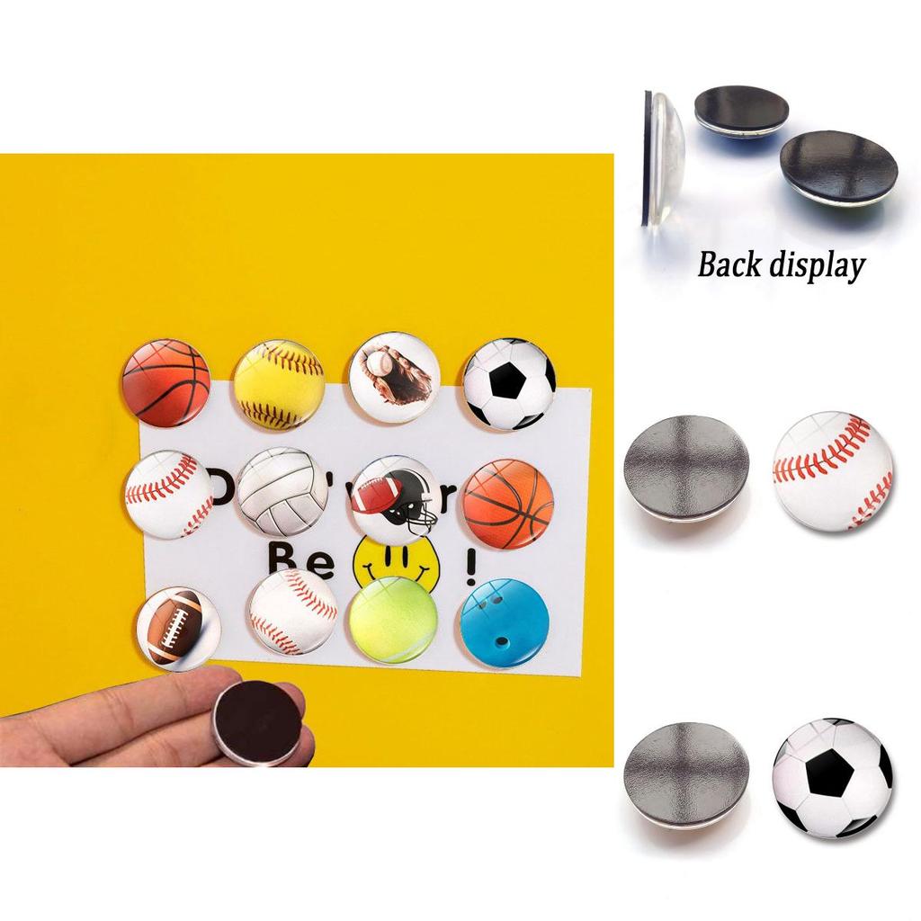 Stylish Basketball Soccer Volleyball Crystal Glass Fridge Magnets 25mm Decorative