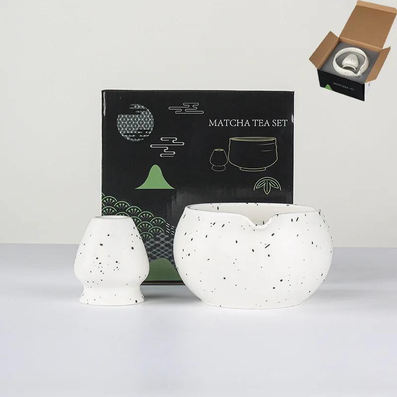 1-8 Ceramic Matcha Sand Dot Small Round Bowl With Pouring Spout Smooth Matcha Whisk Holder Reusable Matcha Making Kit Tea Lovers
