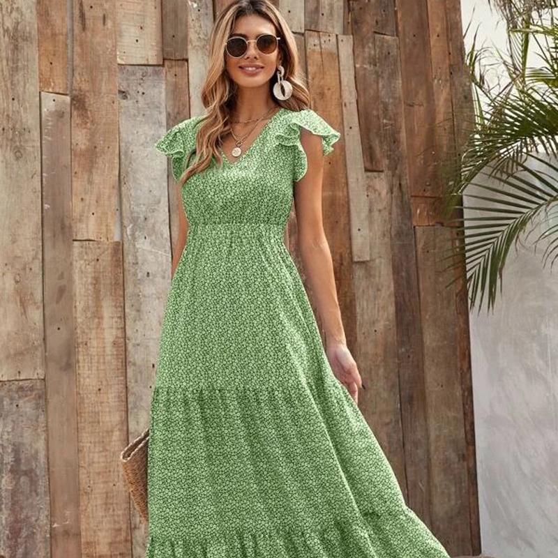 Women Maxi Dress Long Floral Print Ladies Summer V Neck Casual Holiday Sundress