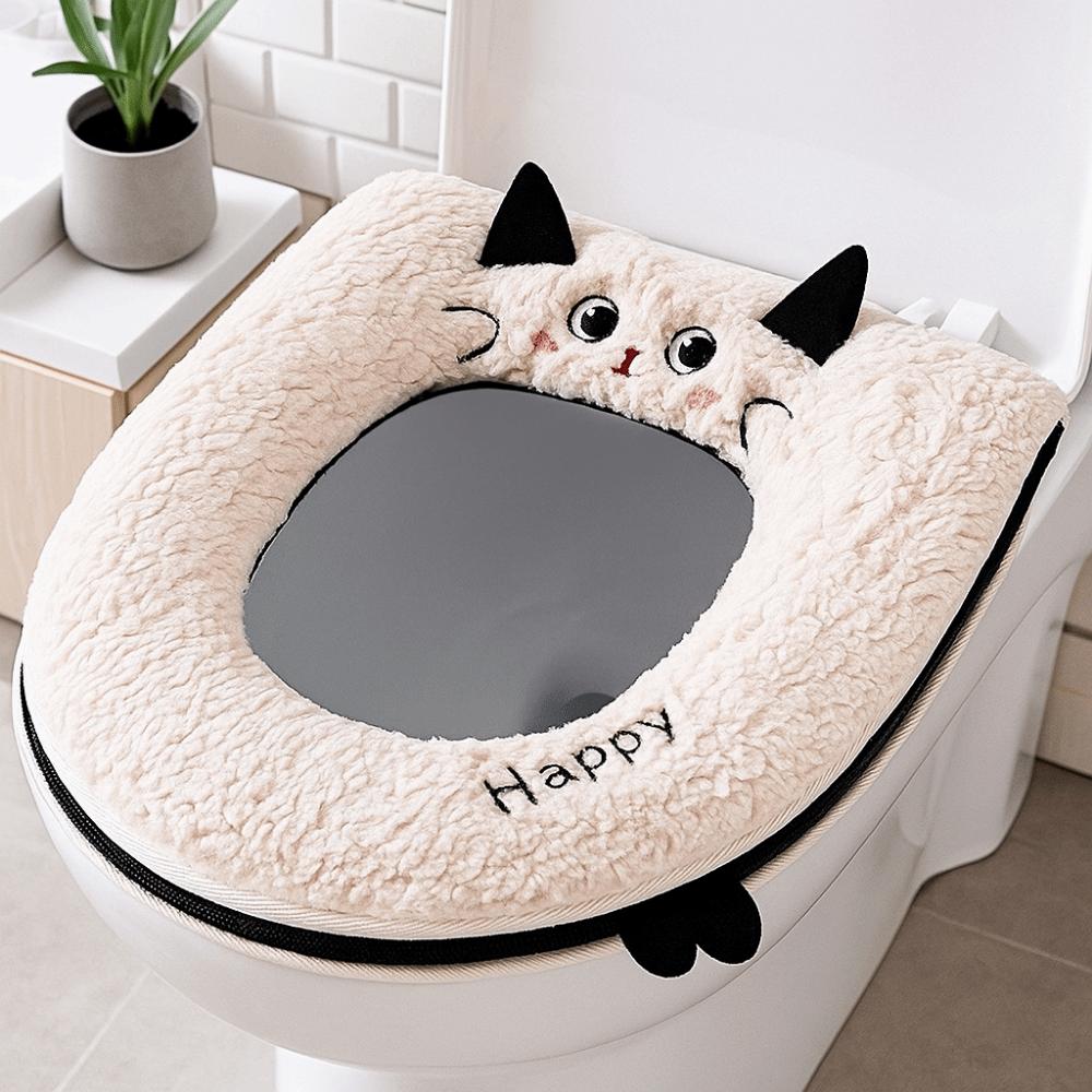 Cartoon Thickened Universal Toilet Mat Warm Removable Zipper Toilet Cover Washable Soft Toilet Seat Cushion Bathroom Use