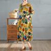 New Vintage Printed Round Neck Long Sleeve Plus Size Long Dresses