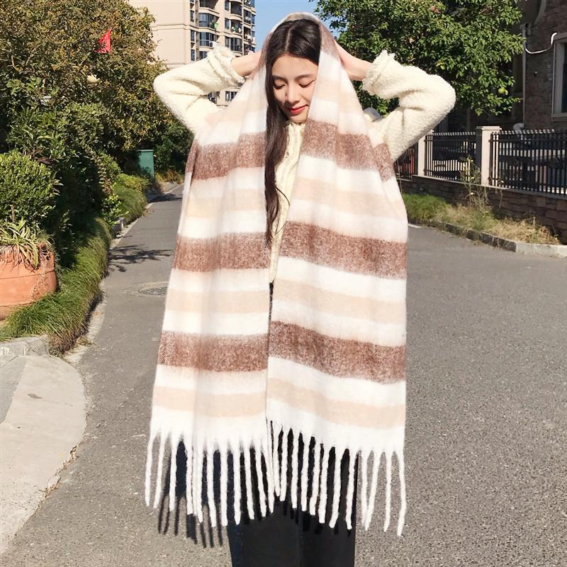 Scarf Women's Autumn and Winter Warmth European and American Color Matching Circle Yarn Versatile British Color Plaid Horizontal Grid Personality