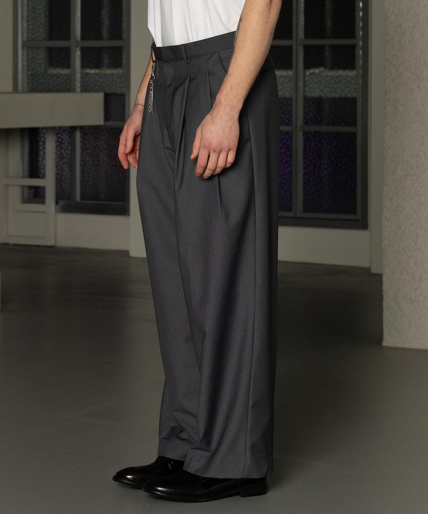 Dekkoloso Tailored Double-Pleat Wide Slacks [Charcoal]