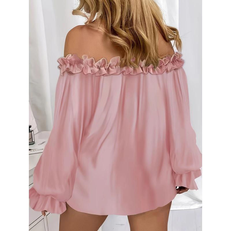 YYFS Women's Fashion Casual Spring Autumn Solid Color Print Long Sleeve One Shoulder Blouses & Shirts