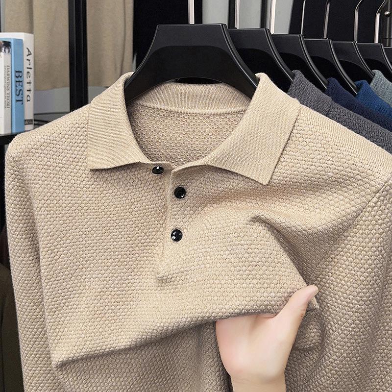 Men's 2025 Autumn Pineapple Knit Polo Sweater - Business Casual Versatile Lapel Base Layer