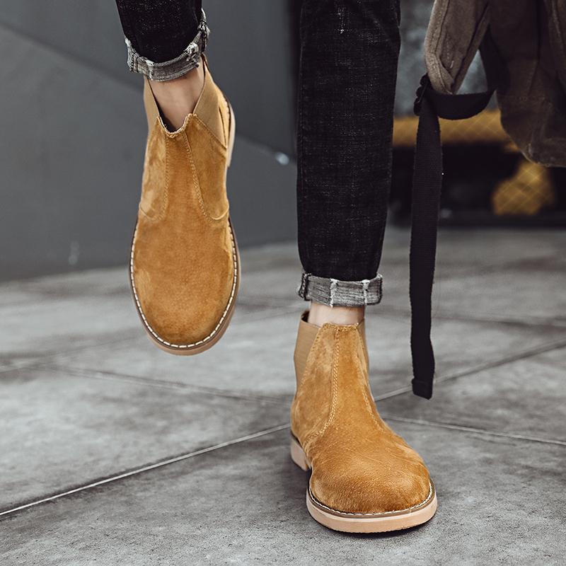 Handgefertigte Luxusmarke Kuhveloursleder Winter Herrenstiefel Chelsea Modeschuhe Vintage Motorradstiefel Warme Winterstiefel für Herren