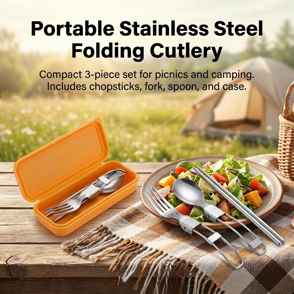 Stainless Steel Portable Cutlery Set 304 Material Foldable Design For Picnic Camping