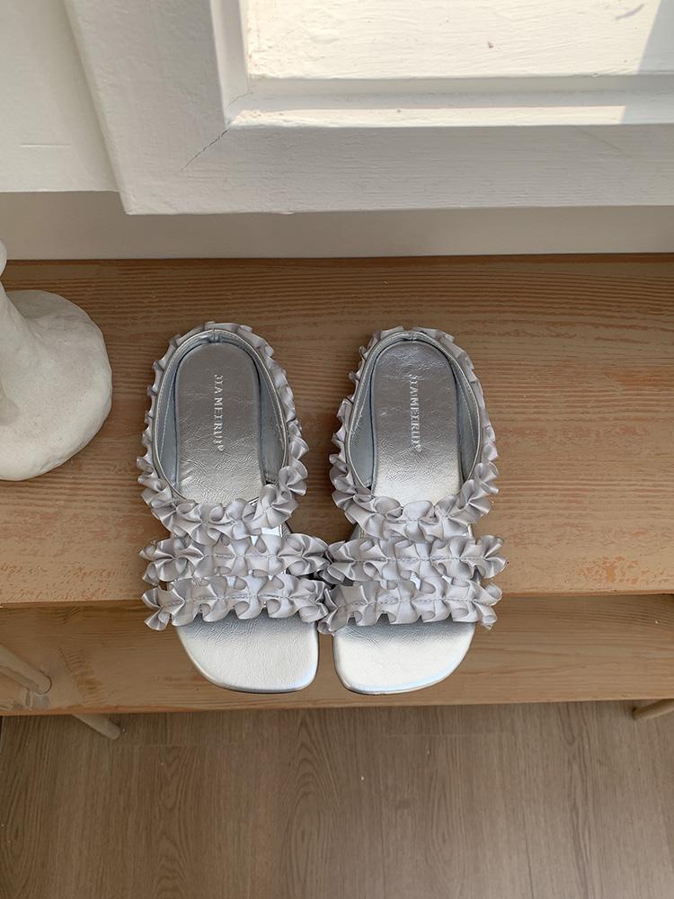 Fashion 2025 Summer Fancy Flower Lace Beach Slides For Woman Mules Outdoor Slippers Bohemian Sandals Desinger Shoes Zapatos De Mujer