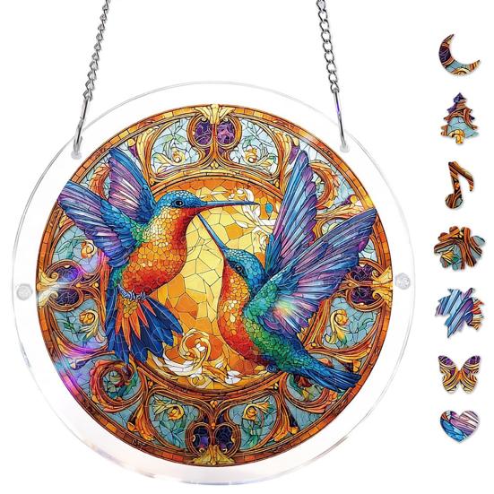 Window Hanging Ornament Suncatcher Puzzle Stained Glass Effect Decorative Light Shadow Art Piece for Balcony Window Decor Gift