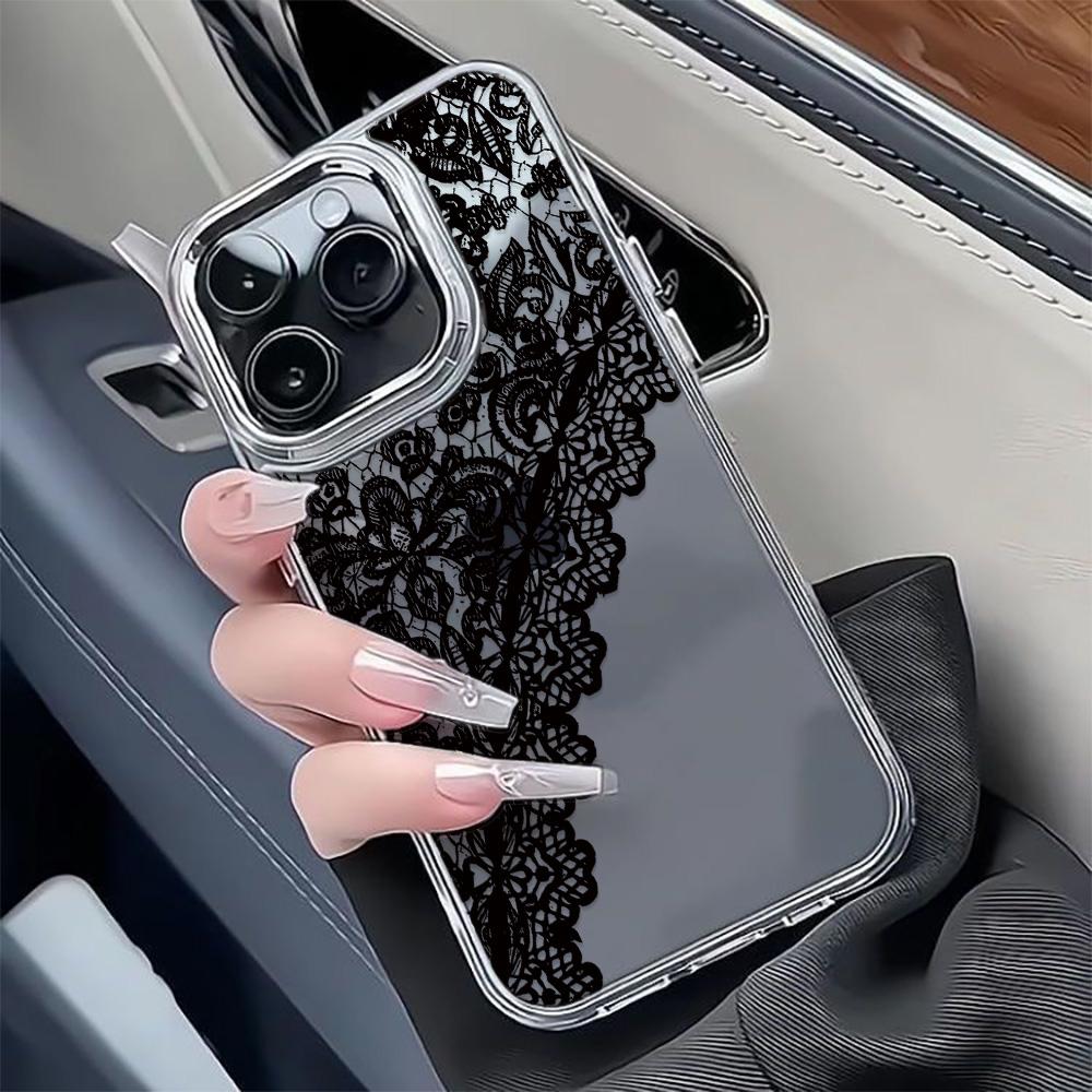 Half Lace Phone Case For Iphone 15 Pro Max 14 Plus 17 16 13 12 11 17Air 17E 16E Coque Funda Phone Cover Modern Metal Photo Frame