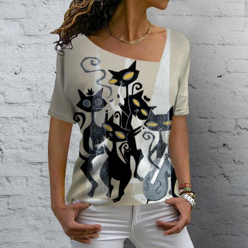 Модные женские футболки с 3D-принтом с анимированным котом — фото 14