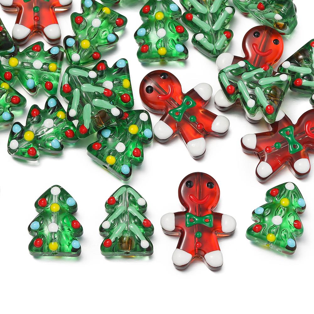 1pcs Glass Gingerbread Man Beads Christmas Tree Spacer Bead for Christmas Decoration DIY Jewelry Making Accessories