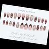 Floral Artificial Nail Set with Nail Wine Red and Blush Designs, Metallic-Tone Framed Accents, and Adhesive Tabs for At-Home Application