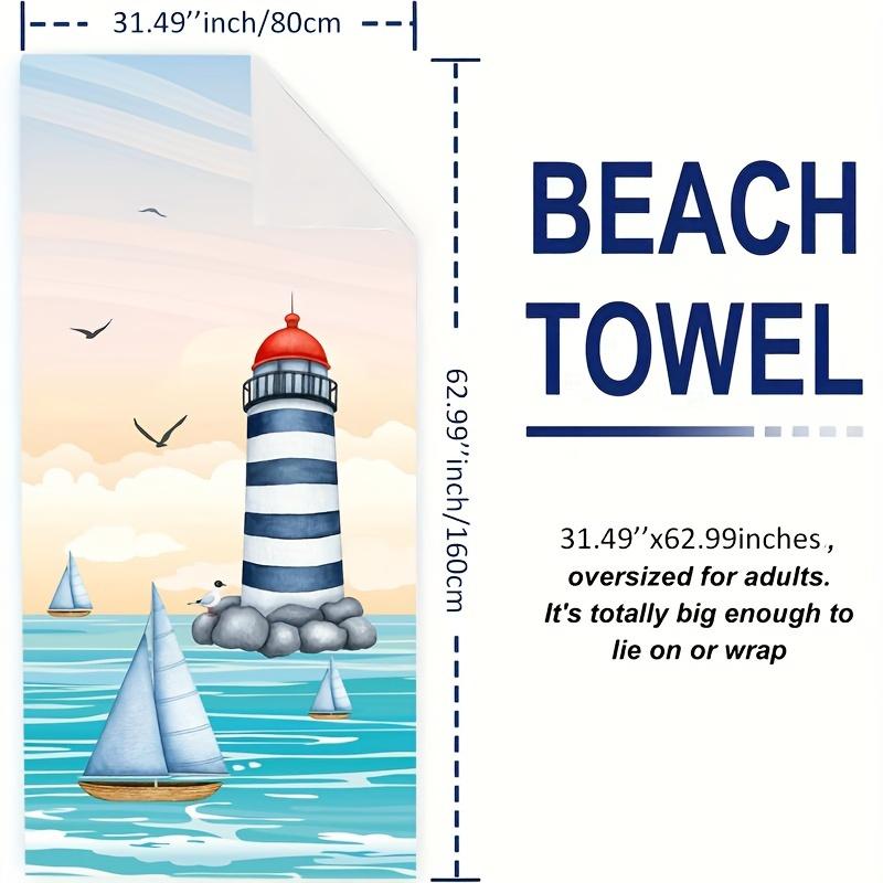 Cartoon Lighthouse Beach Towel – Quick-Dry, Lightweight, Fade-Resistant Microfiber, Perfect for Beach & Pool Use