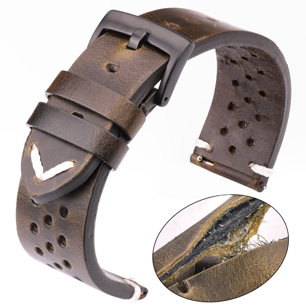 New Breathable Genuine Leather Quick Release Watch Strap 18mm-24mm Cowhide Band Available Black Green Brown Yellow Unisex Watchbands