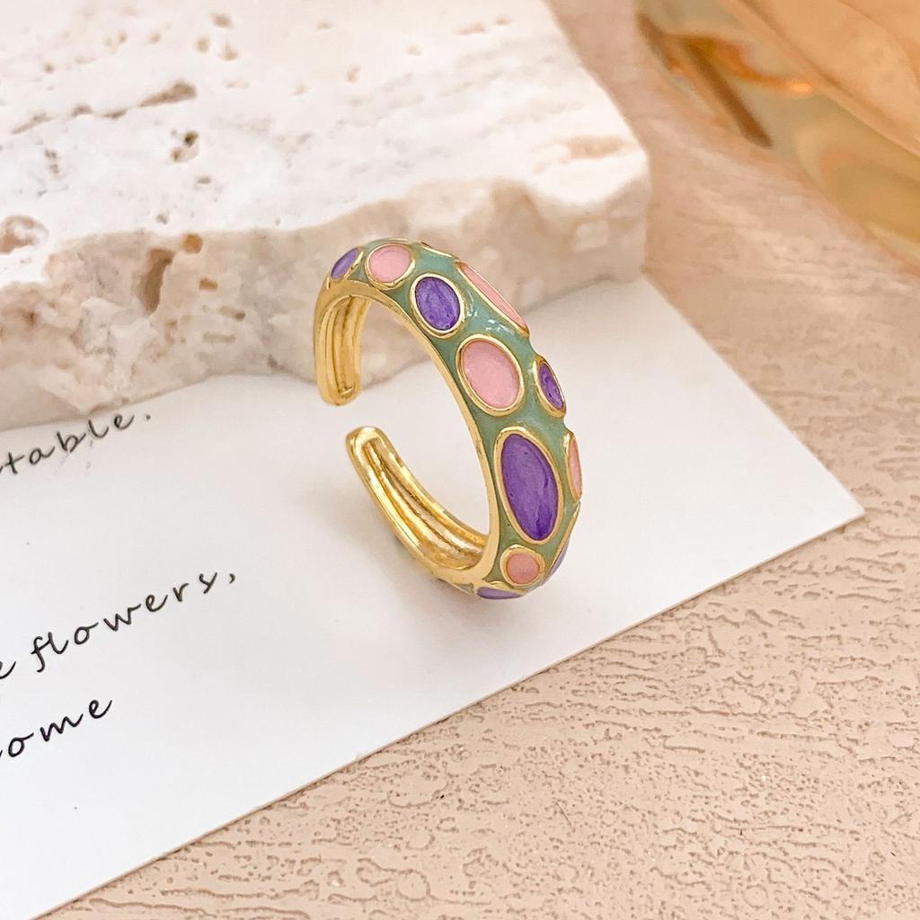Ring ins fashion color drip opening adjustable ring Maillard style enamel color retro fashion ring