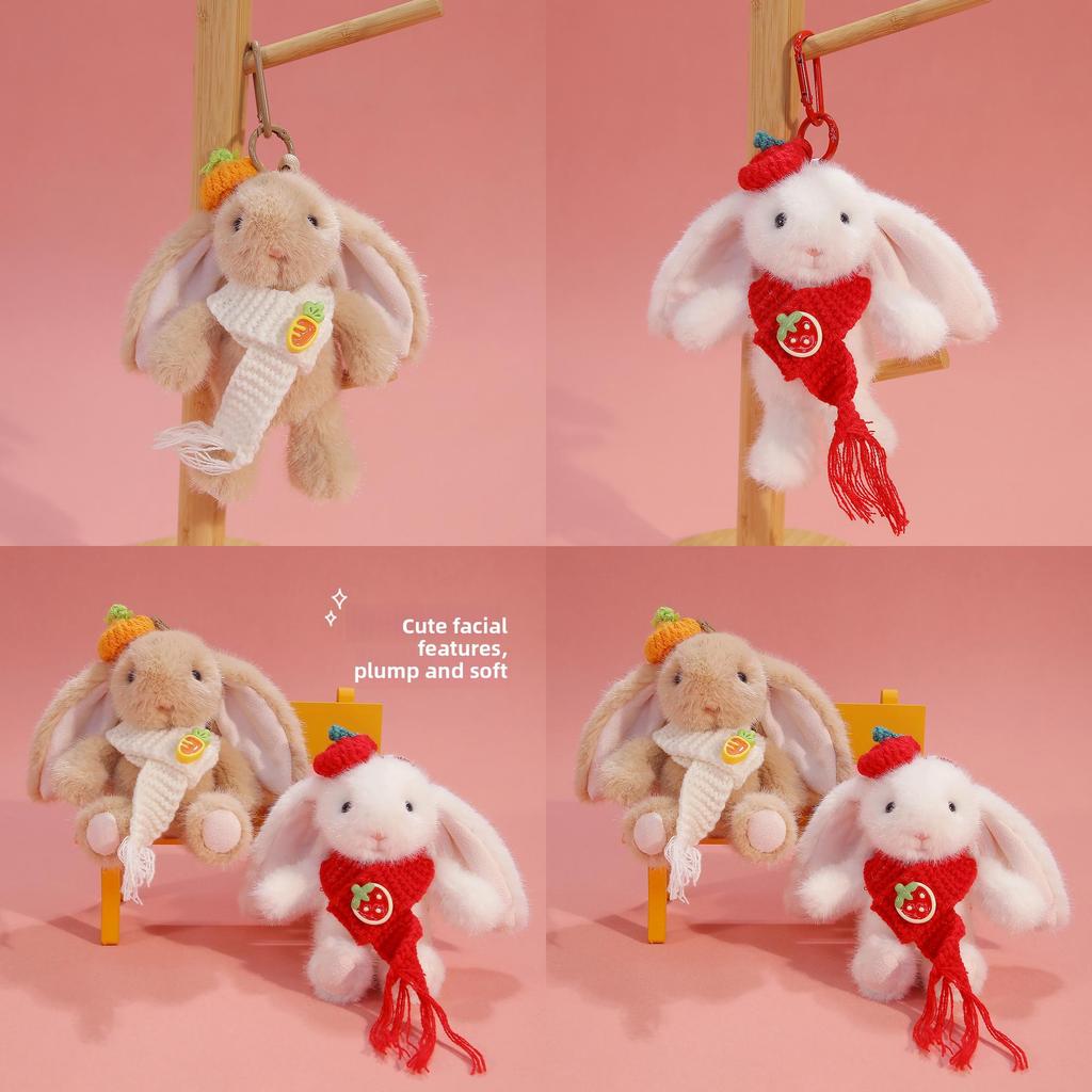 Plush Rabbit Keychain With Knitted Scarves And Hats Decor For Kids And Giftgiving