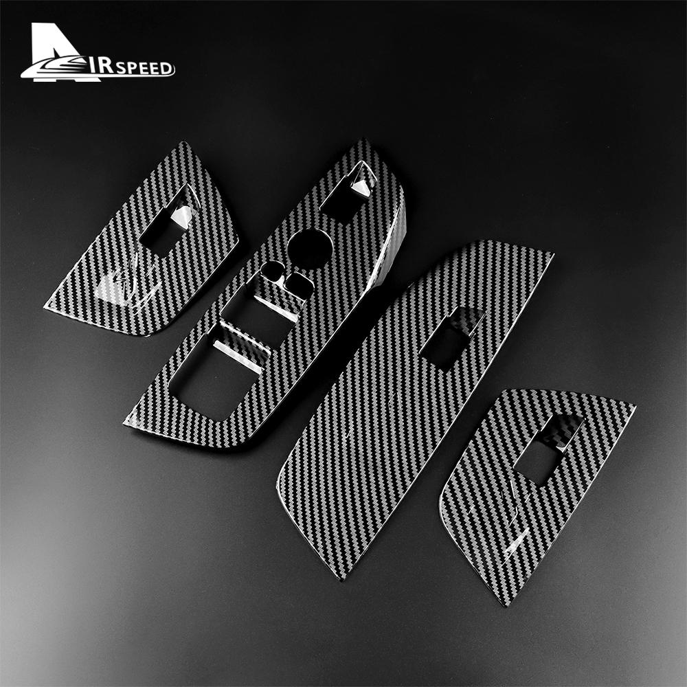 AIRSPEED Car Door Handle Pull Trim Cover for BMW X3 X4 G01 G02 2018- ABS Carbon Fiber Inner Window Lifting Switch Panel