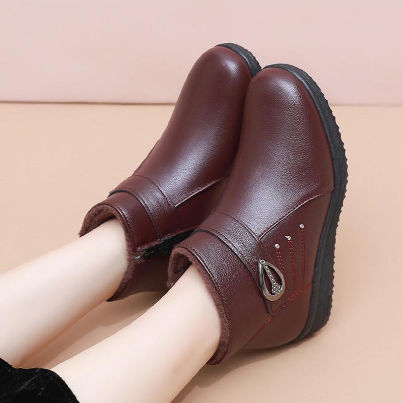 Ghete de iarnă căptușite cu fleece gros, cu talpă moale anti-alunecare, pantofi confortabili și călduroși pentru femei vârstnice