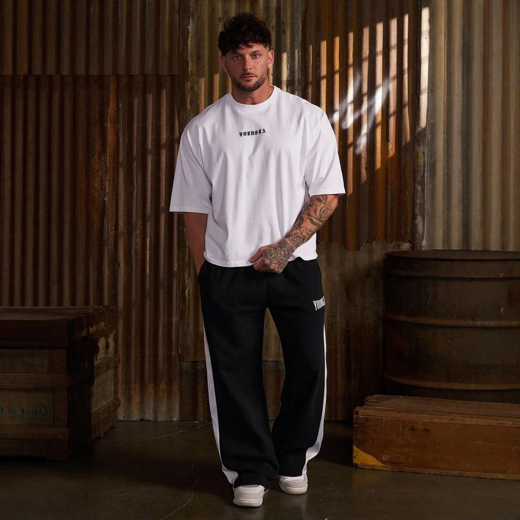 Pantalon de sport pour homme Imprimé rayé Respirant Jambe droite Salle de sport Course à pied Décontracté Pantalon de survêtement
