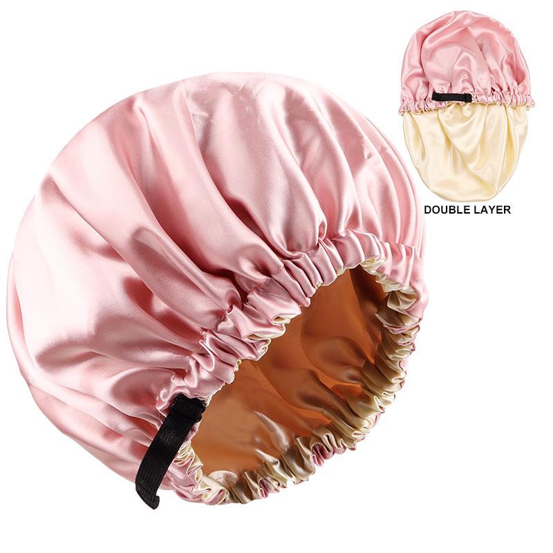 Double Layer Color Ding Sleeping Cap Invisible Adjustable Buckle Solid Color Double-sided Wearable Shower Cap Elastic Hair Cap