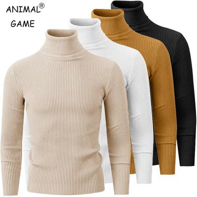 Neuer Herren Rollkragen Strickpullover Langärmlig Streifen Streetwear Herbst Übergroß Schwarz Pullover Homme Einfarbig Basic Oberteil