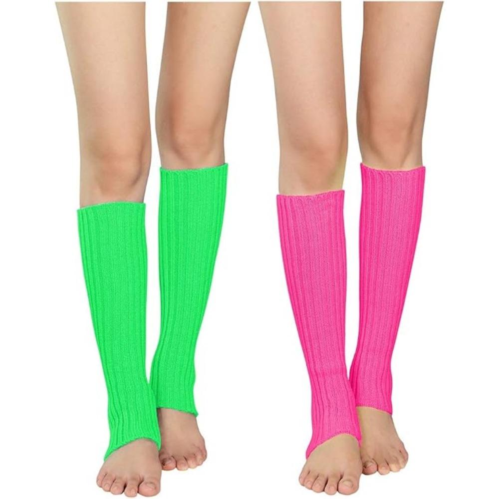 

Женские зимние теплые носки Неоновые вязаные гетры Ребристые яркие цветные носки без стопы Гетры разноцветные Один размер 2pcs розовый/зелёный