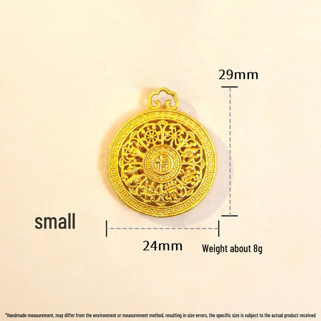 Retro Gold Flower Silk Fu Character Compass Pendant Necklace