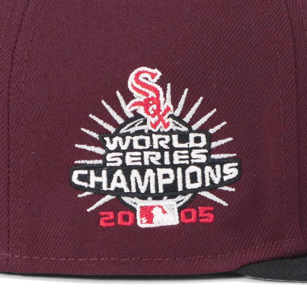 New Era 59FIFTY Side Patch MLB ONSPOTZ Special Edition CWS Size 7 5950 CHIWHICO WSC2005 MAR BLK Two-Tone Maroon/Black Cap, 1/2,