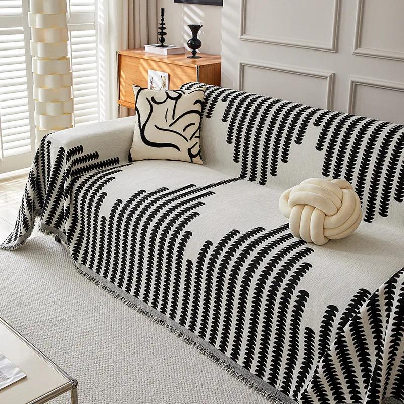 Nordic Style Chenille Sofa Towel Tassels Boho Geometric Patterns Sofa Cover for Living Room Casual Slip Covers Blankets For Beds