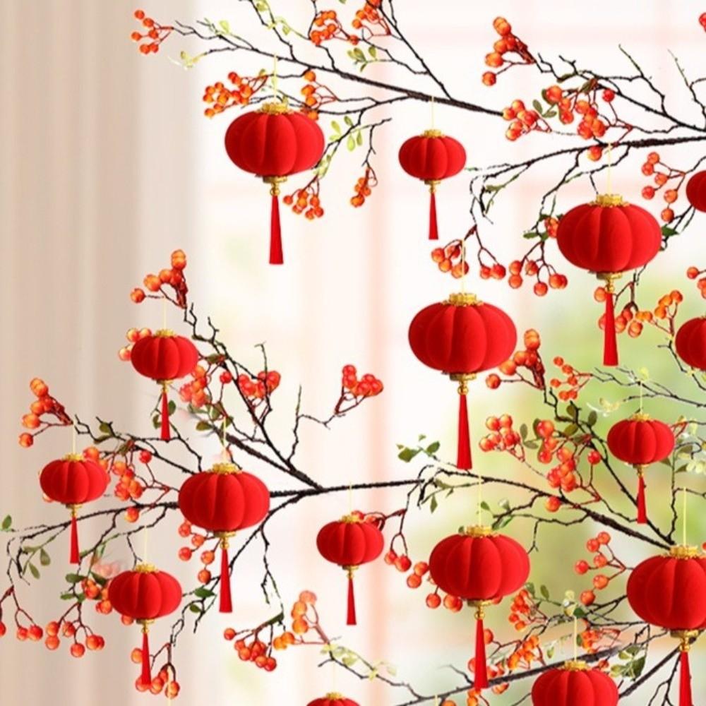 Red Color Chinese Red Lantern Plush Material Bonsai Pendant Decoration  Spring Festival