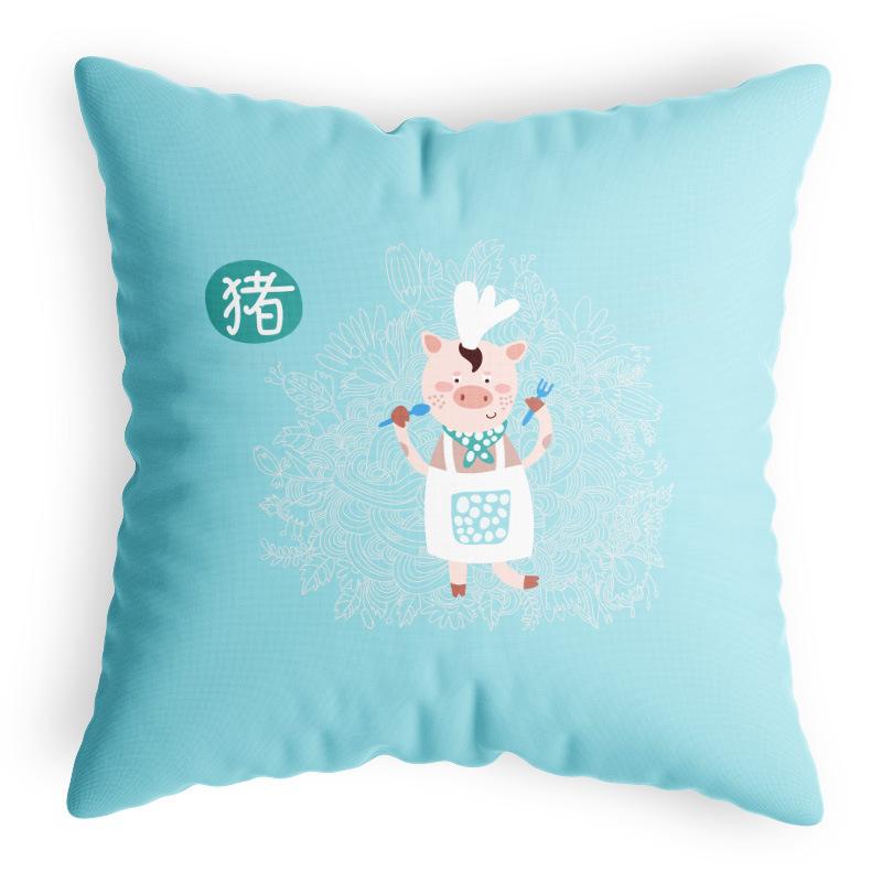 

Twelve Zodiac Pillow Cases Chinese Style National Trend Pillow Cases Office Classroom Bedside Car Pillow Cases 44 * 44CM pillow cover, satin
