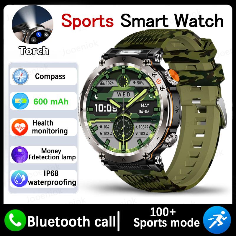 Military Smartwatch Men With LED Flashlight 1.7 Inch 3ATM Waterproof Fitness Watch 600 mAh Battery Talking Smartwatch