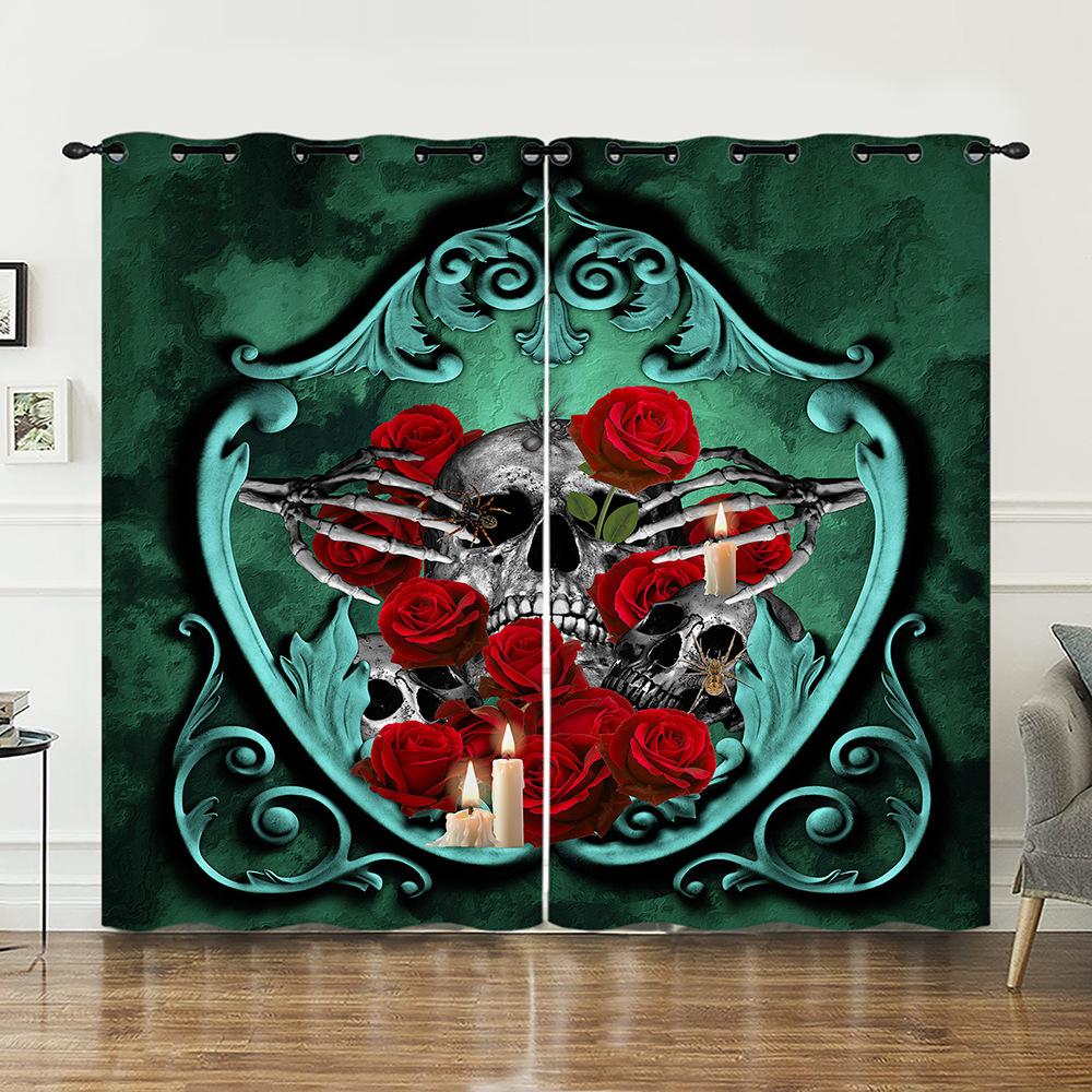 Curtains Skull Rose Magic Curtains Bedroom Living Room Blackout Curtain Perforated