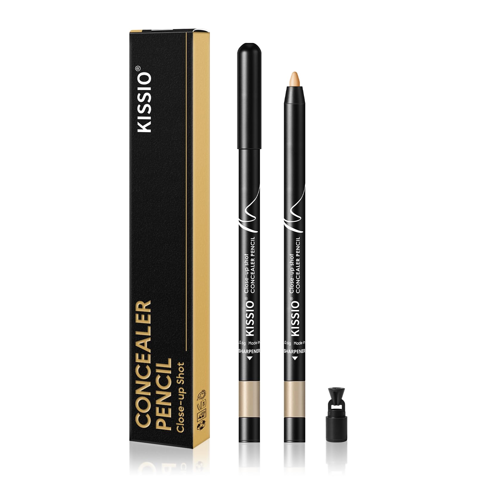 KISSIO Concealer Pencil, Eye Concealer, Covers Acne and Freckles, Brightens, Waterproof, Long-lasting, Cream Type, Makeup Pencil with Sharpener, WHEAT