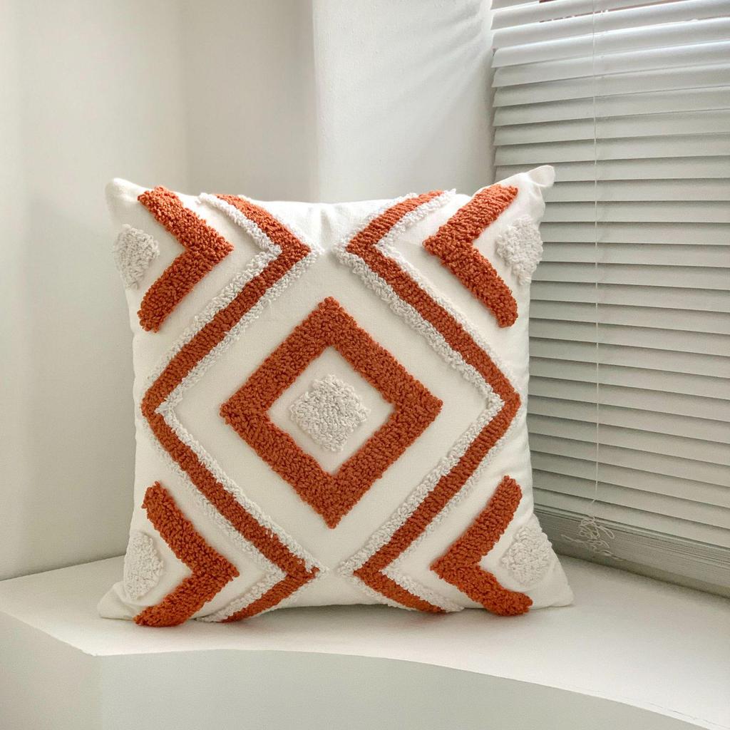 Bohemian Tassel Loop Pile Embroidered Throw Pillow for Sofa and Living Room