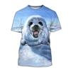 Cute Baby Seal Ice Snow Arctic Scenery 3D All Over Print Short Sleeve T-Shirt Casual Top