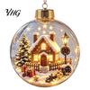 Glowing Christmas Tree Ornaments Lighted Ball Ornaments, 3D Miniature Scene Hanging with Warm LED Led Globes Light, Clear Acrylic Bauble Decoration