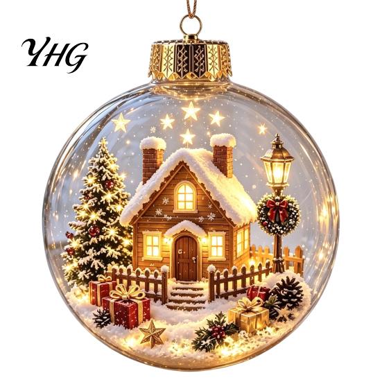 Glowing Christmas Tree Ornaments Lighted Ball Ornaments, 3D Miniature Scene Hanging with Warm LED Led Globes Light, Clear Acrylic Bauble Decoration