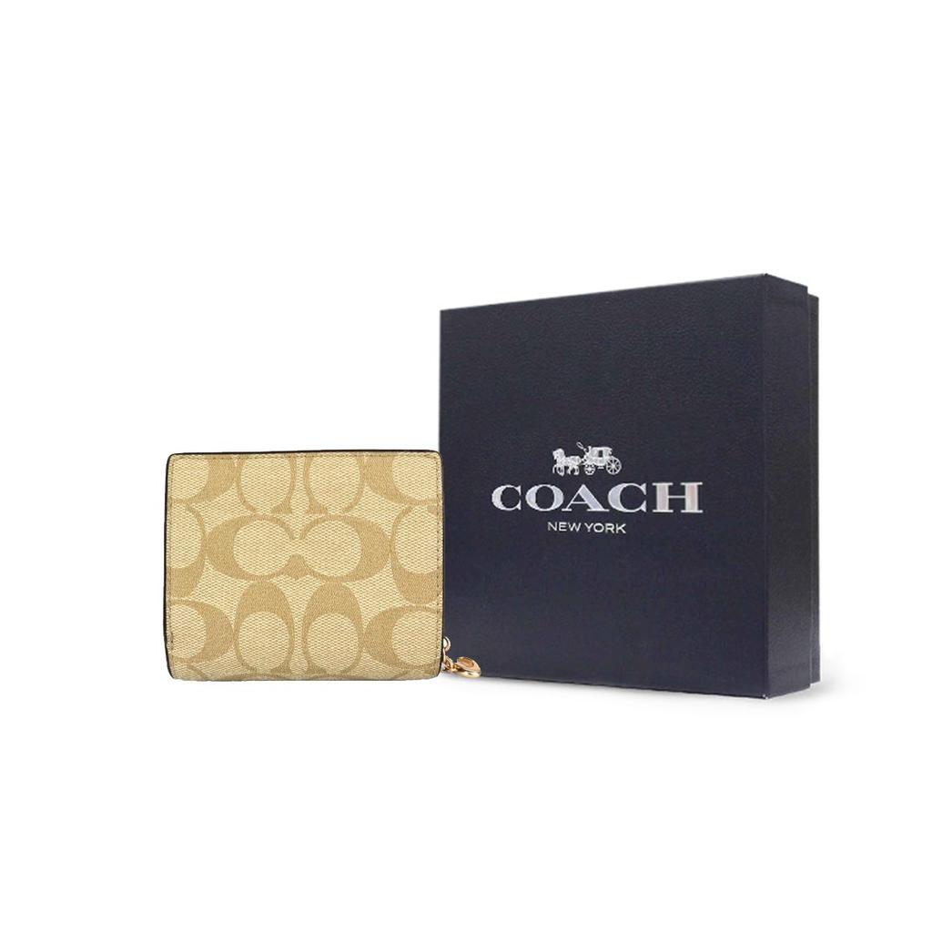 Coach Snap Wallet 11 With Button Closure Three Card Slots Signature Coated Canvas And Smooth Leather Card Holder Wallet Women Wallet C3309-IMNLJ