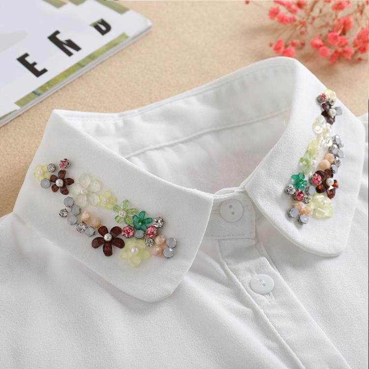 Vintage White Woman Fake Collar Black Crystal Lady Detachable Collar shirt Neckwear False Collar With Beads Clothing Accessories