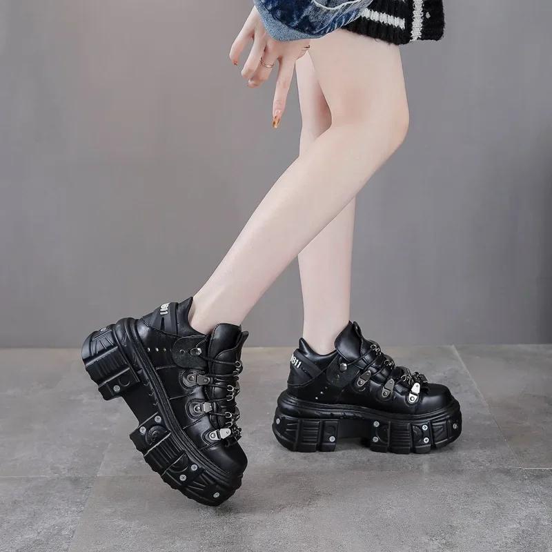 Mode Frühling/Sommer Punk-Stil Damen Schuhe Schnürung Absatzhöhe 6CM Schuhe mit dicker Sohle Damen Schuhe Rockstiefel Metall Dekorative Damen