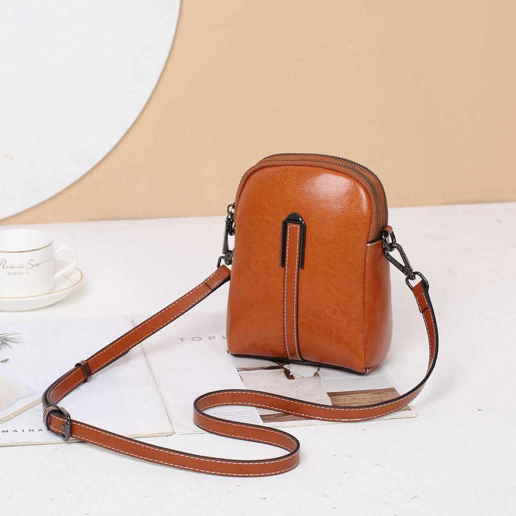 Oil Wax Cowhide Women'S Bag Single Shoulder Crossbody Women'S Bag Practical Multi-Compartment Simple And Fashionable Change Bag Shell Bag