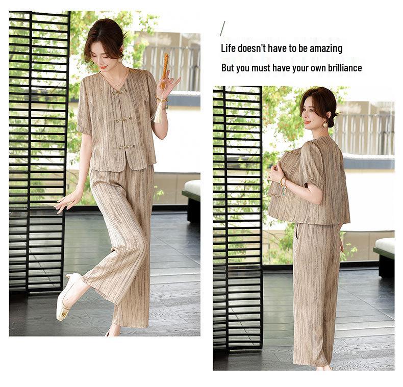 2026 Summer Casual Fashion: Age-Reducing Loose Two-Piece Shirt Set for Mothers