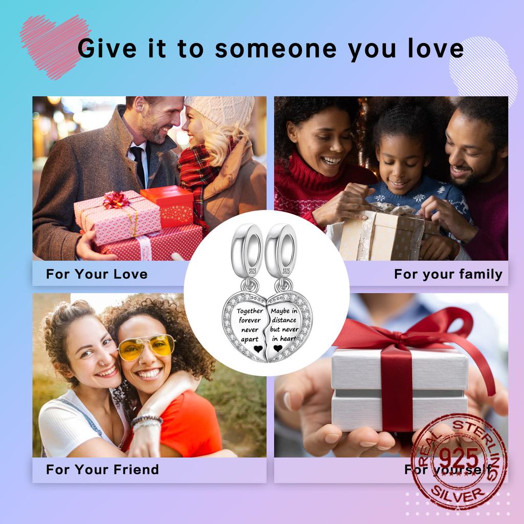 Copper Divided Double Hearts Charm Bead Charms Bead Charms Compatible With Authentic Bracelets Do It Yourself Jewellery Pendants Dangle Gift for Woman