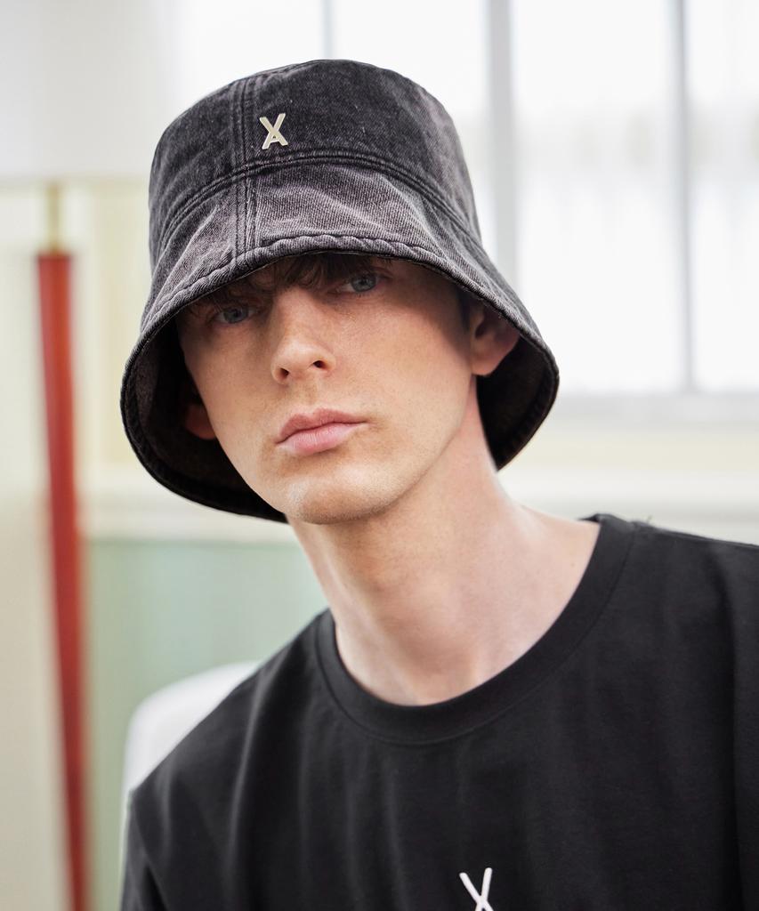 Bajal Va Studded Overdyed Denim Drop Bucket Hat Black