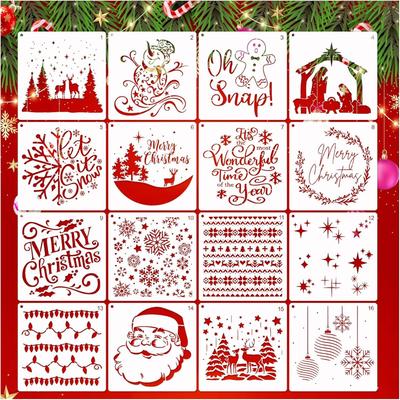 16 Stück/Set, Wiederverwendbar, Winterferienvorlagen, Weihnachtsdekorationen, Weihnachtsmalvorlagen, Partydekorationen, Weiß