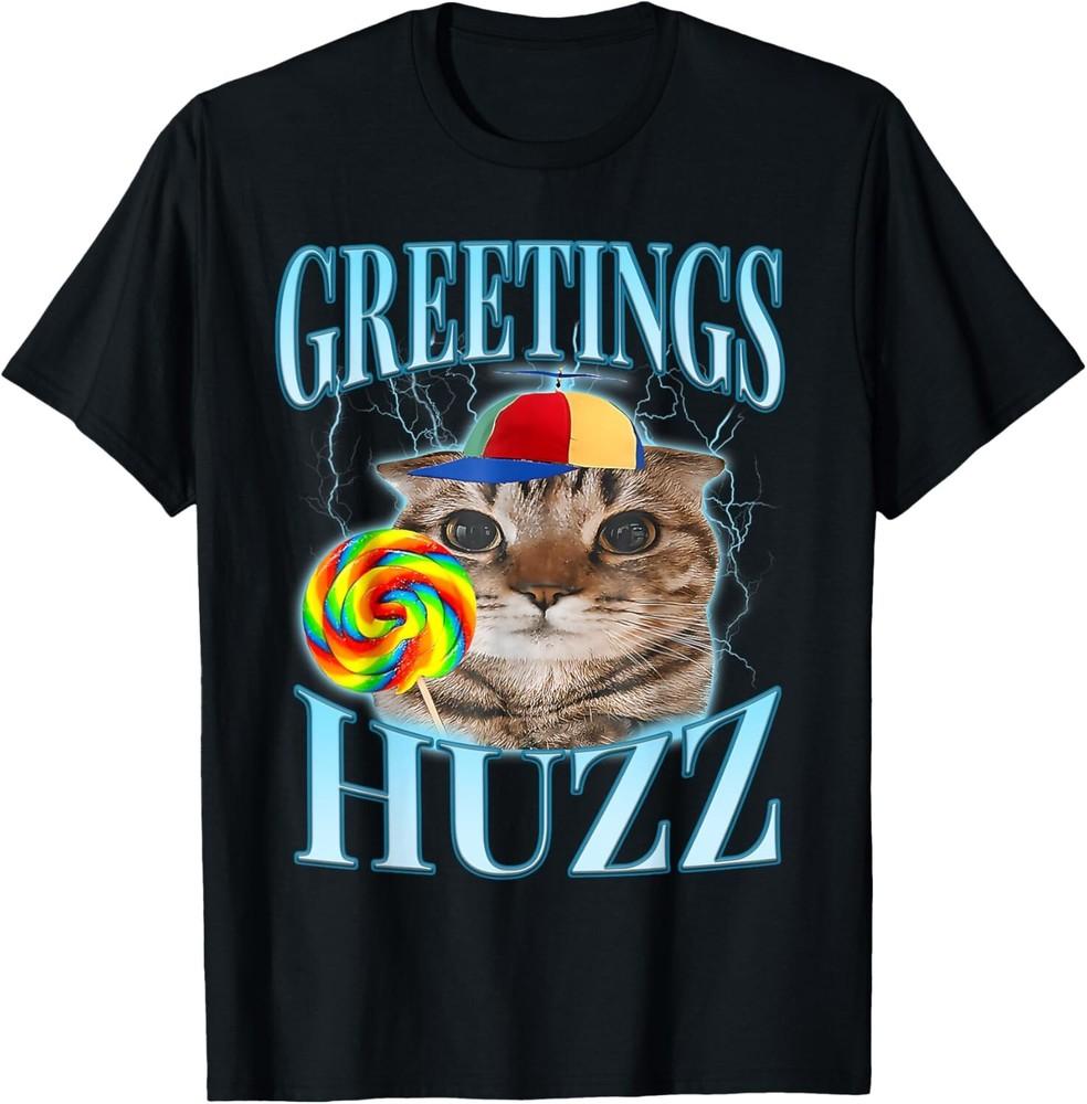 

Lollipop Cat Meme Greetings Huzz Funny Silly Cat Brainrot T-Shirt unisex T-Shirt 4XL
