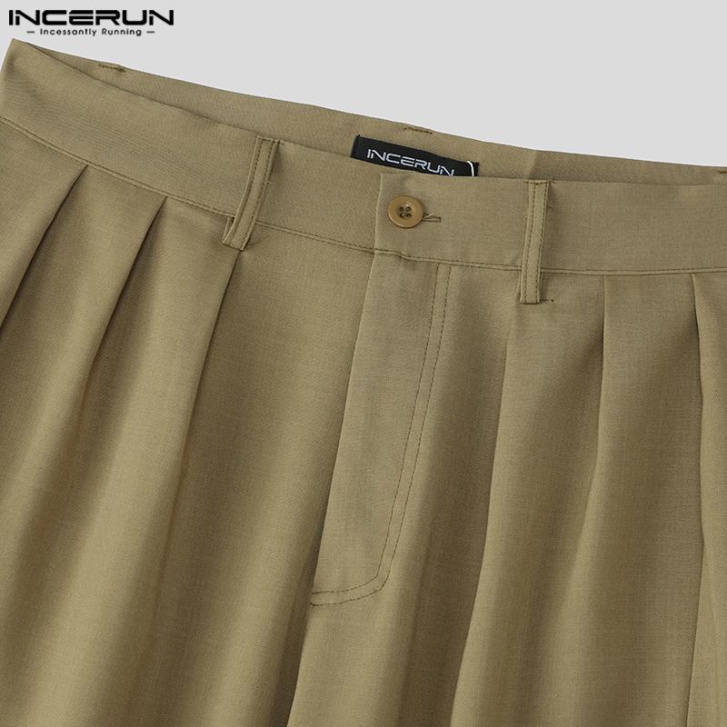 INCERUN Men High Zip-up Waist Bow Knot Casual Wide Legs Pants Trousers