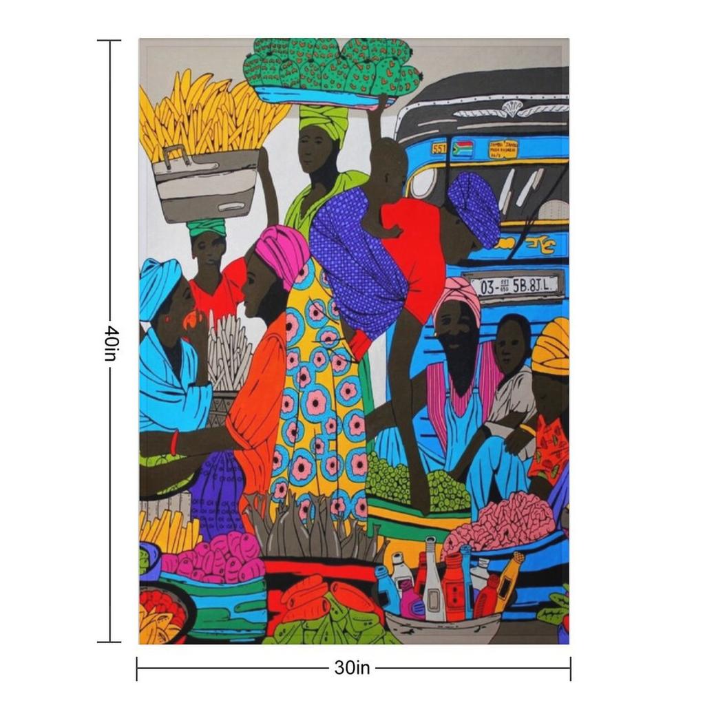 African Marketplace 2 Throw Blanket Luxury Nap Plush Large Blankets